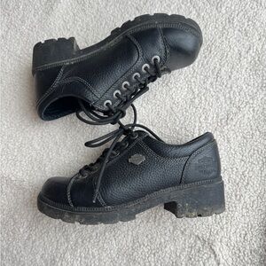 Y2K Women’s Harley Davidson Heel Clogs Black Leather Biker Boots Size 7